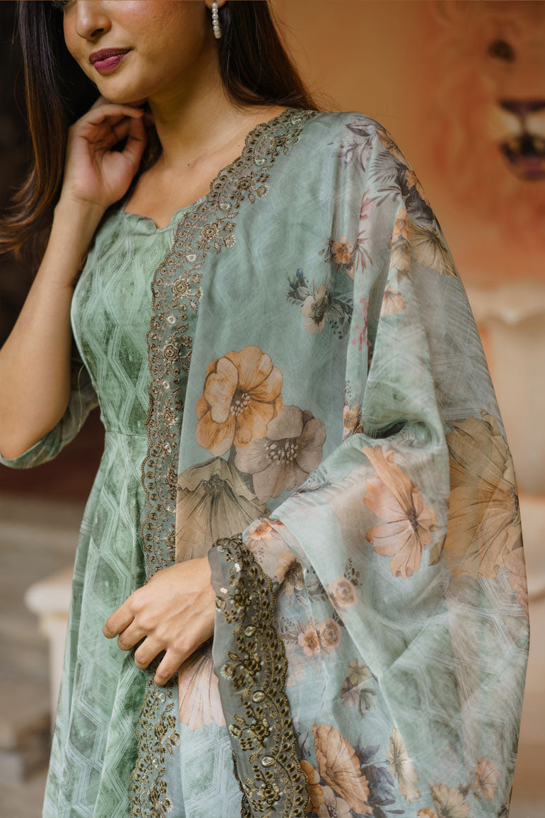 Riya Green Dress With Dupatta