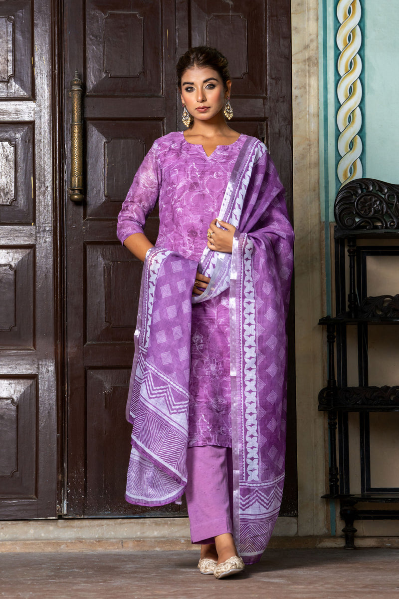 Purple Tussar Kurta Set