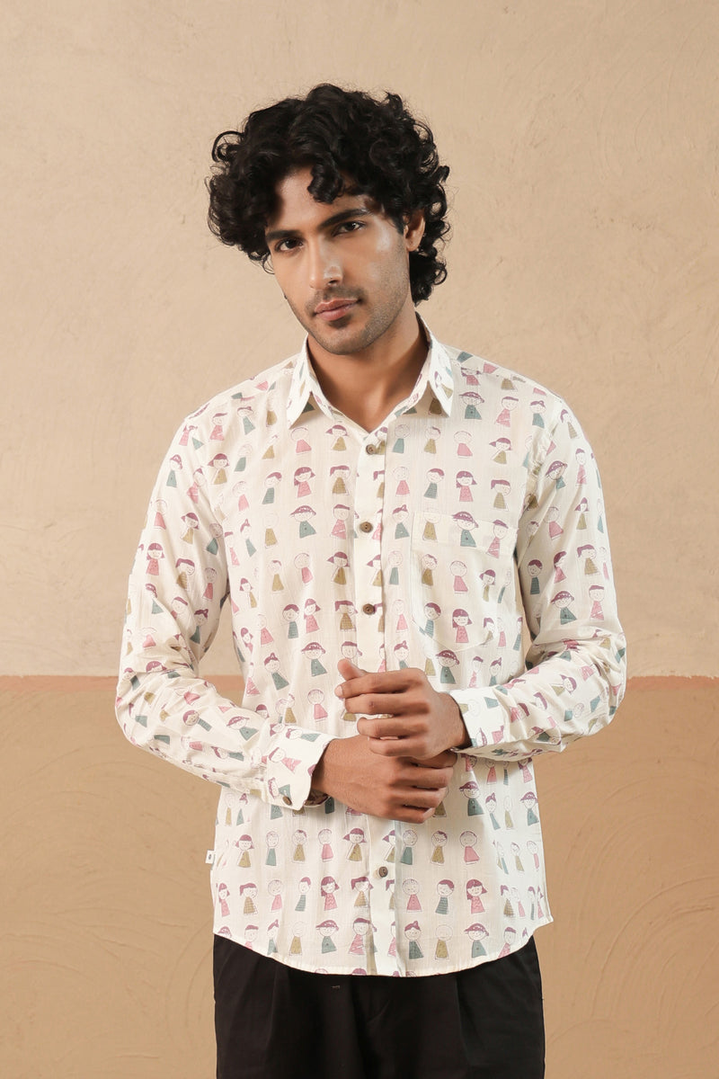 Pink Blue Doodle Full Sleeve Shirt