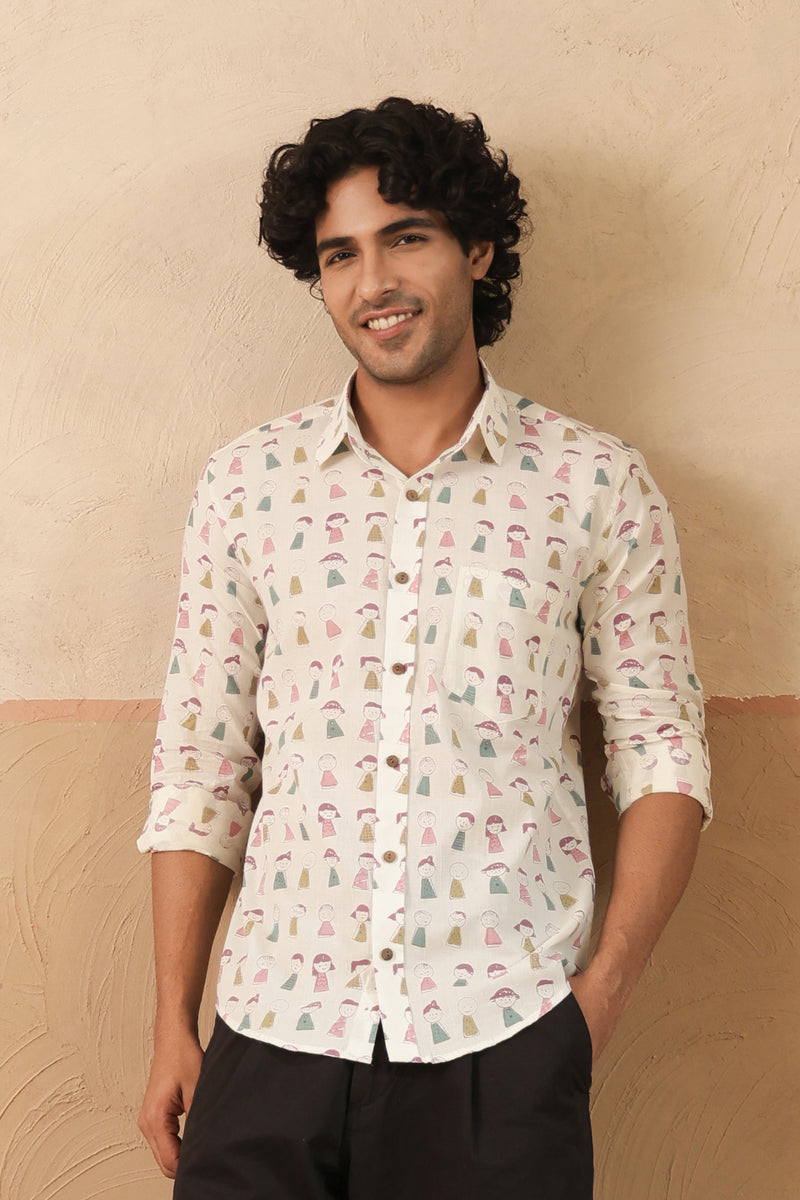 Pink Blue Doodle Full Sleeve Shirt