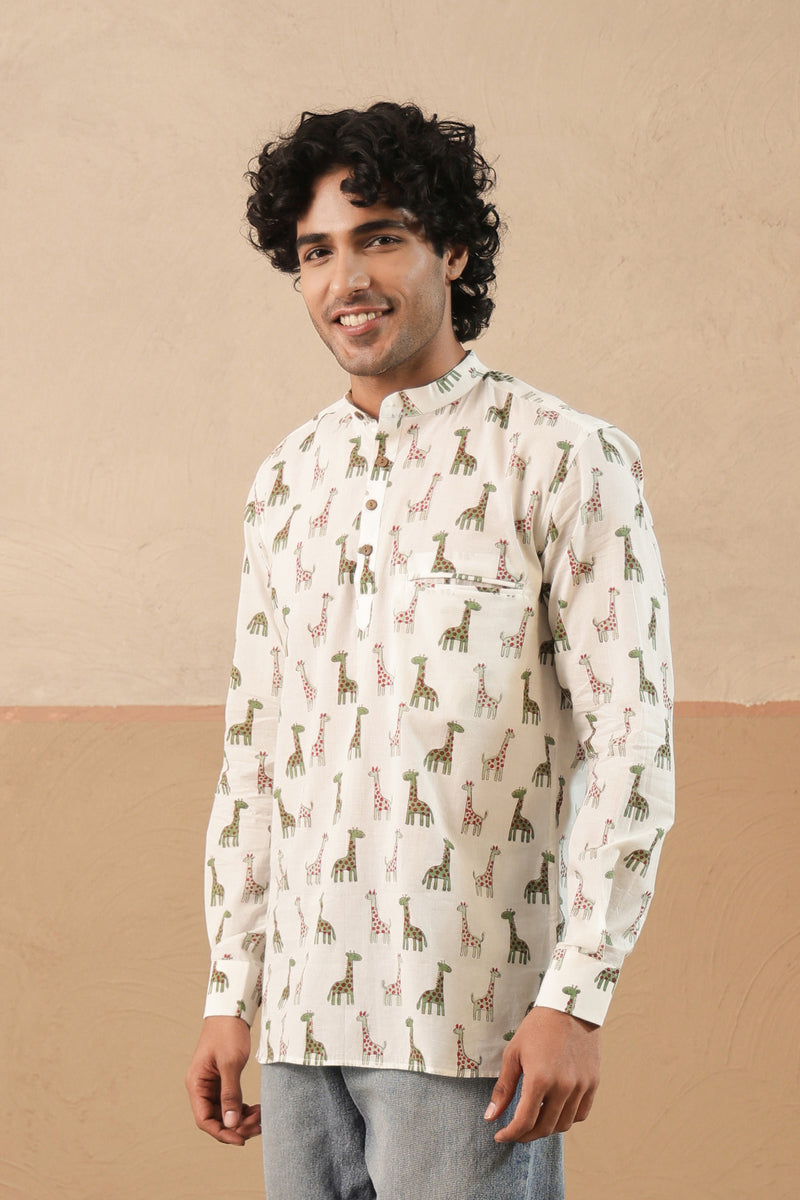 Green Multi Giraffe Short Kurta