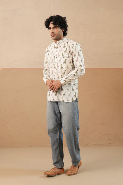 Green Multi Giraffe Short Kurta