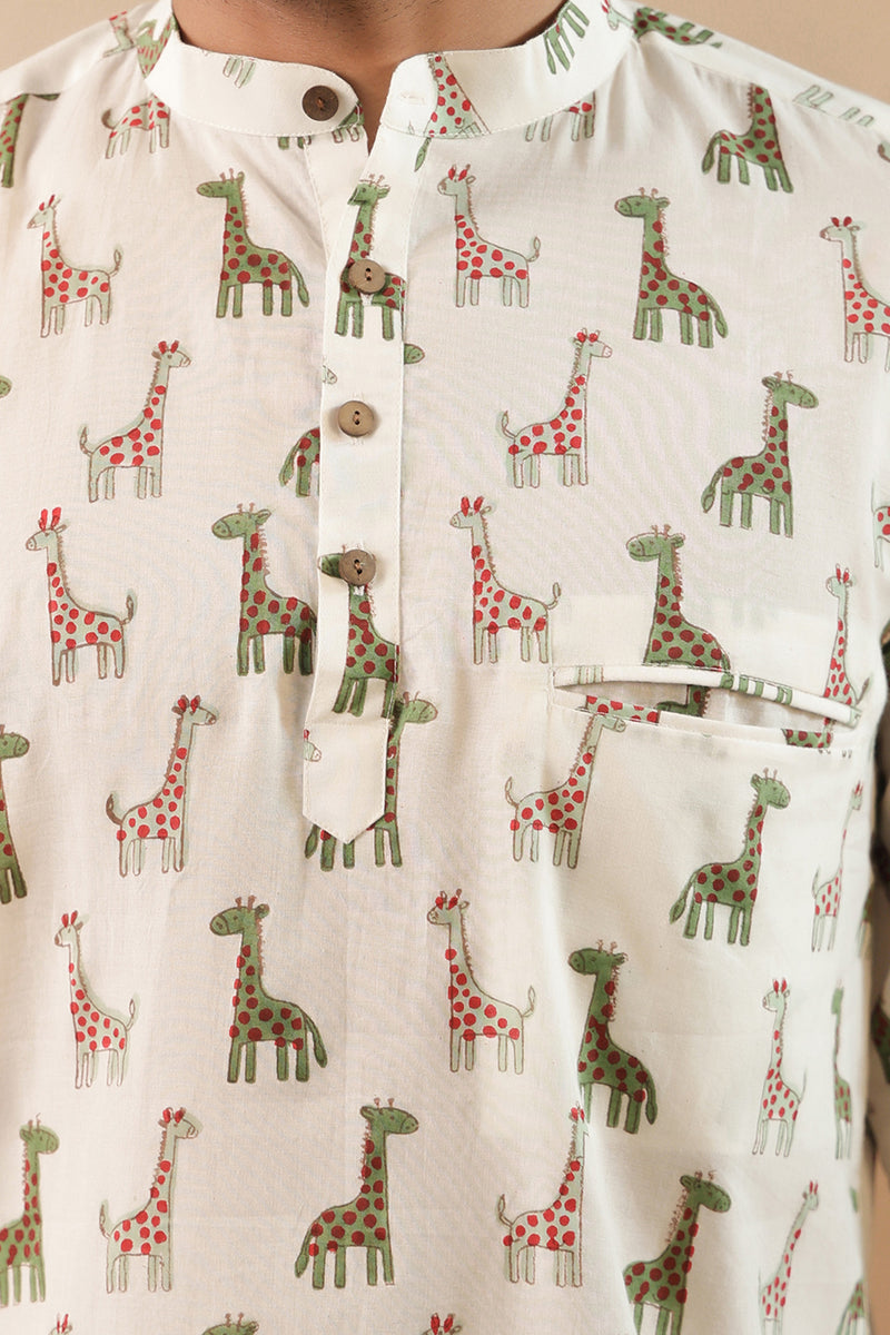 Green Multi Giraffe Short Kurta