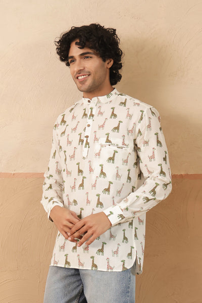 Green Multi Giraffe Short Kurta