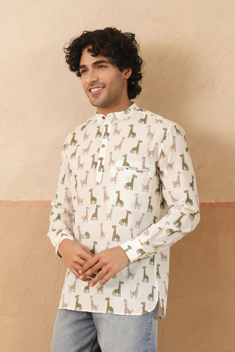 Green Multi Giraffe Short Kurta