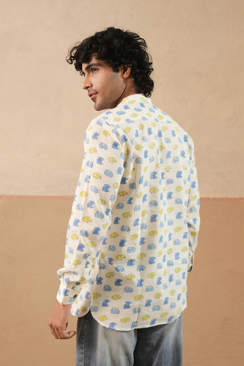 Yellow Blue Multi Elephant Short Kurta