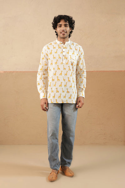 Yellow Multi Giraffe Short Kurta