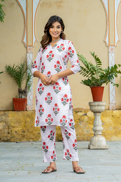 Off-White Red Poppy Kurta set