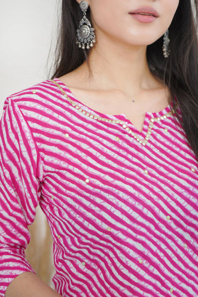 Pink Lehariya Kurti