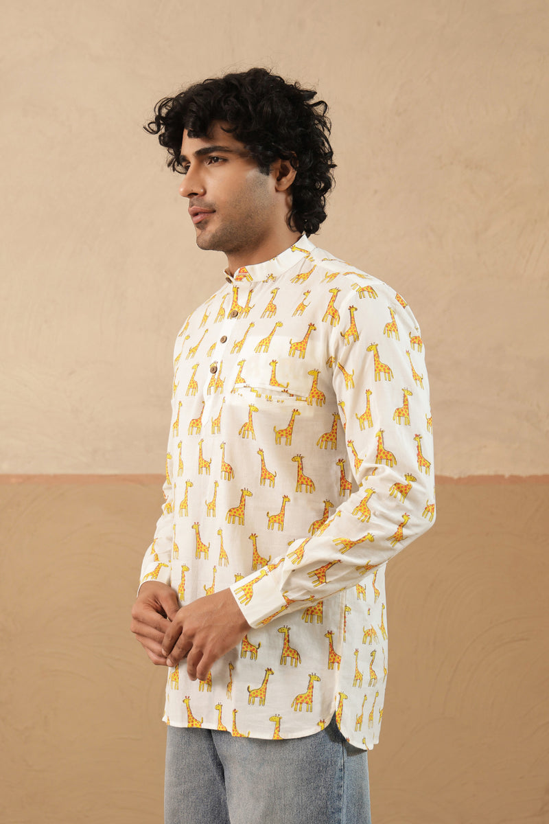 Yellow Multi Giraffe Short Kurta