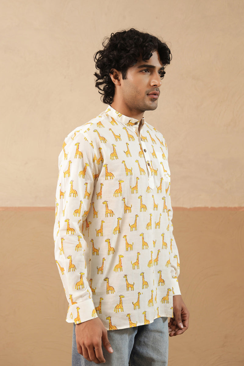 Yellow Multi Giraffe Short Kurta