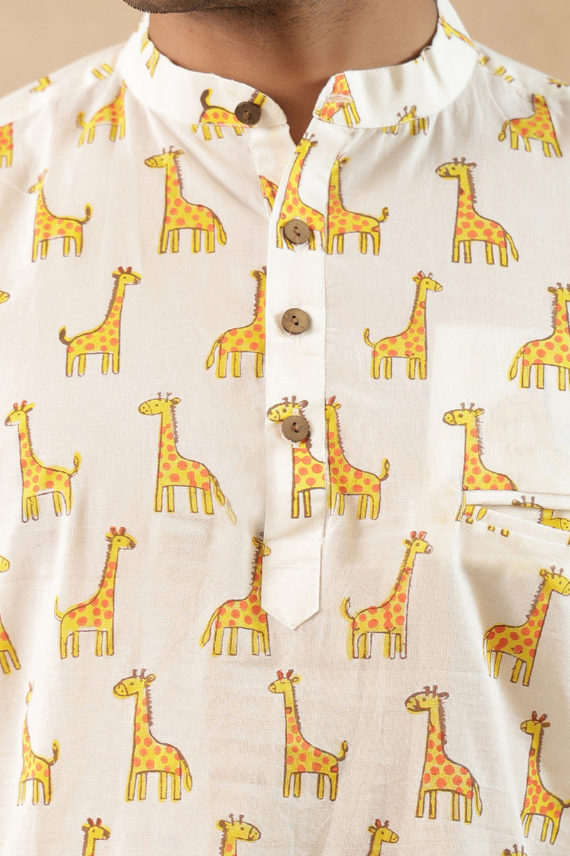 Yellow Multi Giraffe Short Kurta