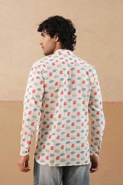 Pink Blue Multi Elephant Short Kurta
