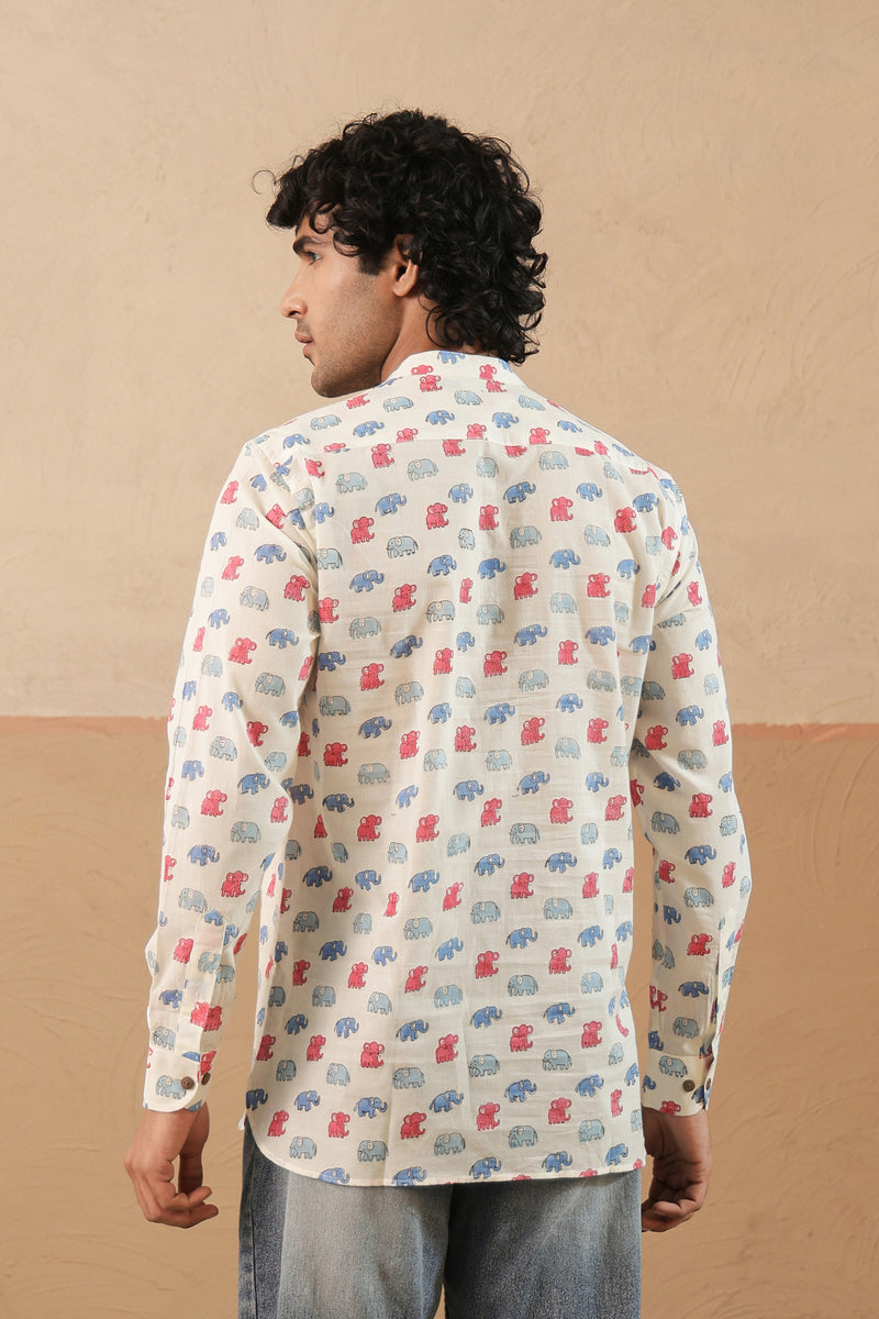 Pink Blue Multi Elephant Short Kurta