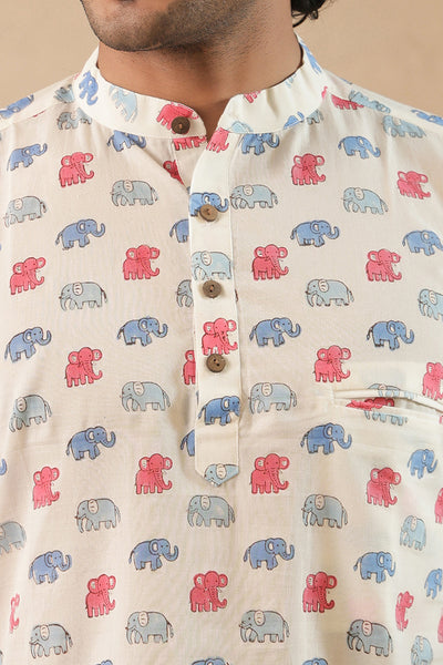 Pink Blue Multi Elephant Short Kurta