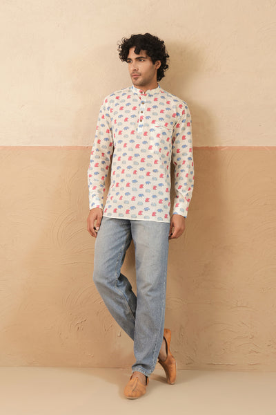Pink Blue Multi Elephant Short Kurta