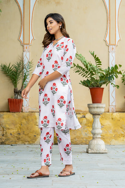 Off-White Red Poppy Kurta set