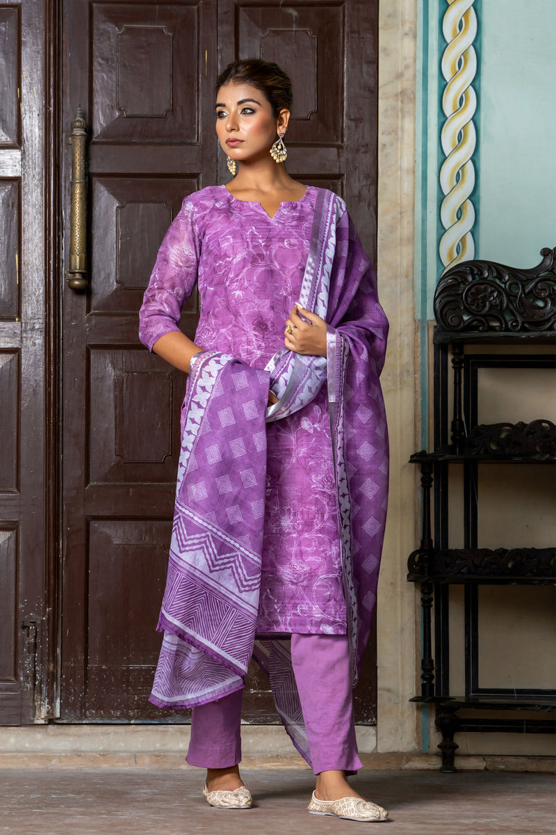 Purple Tussar Kurta Set