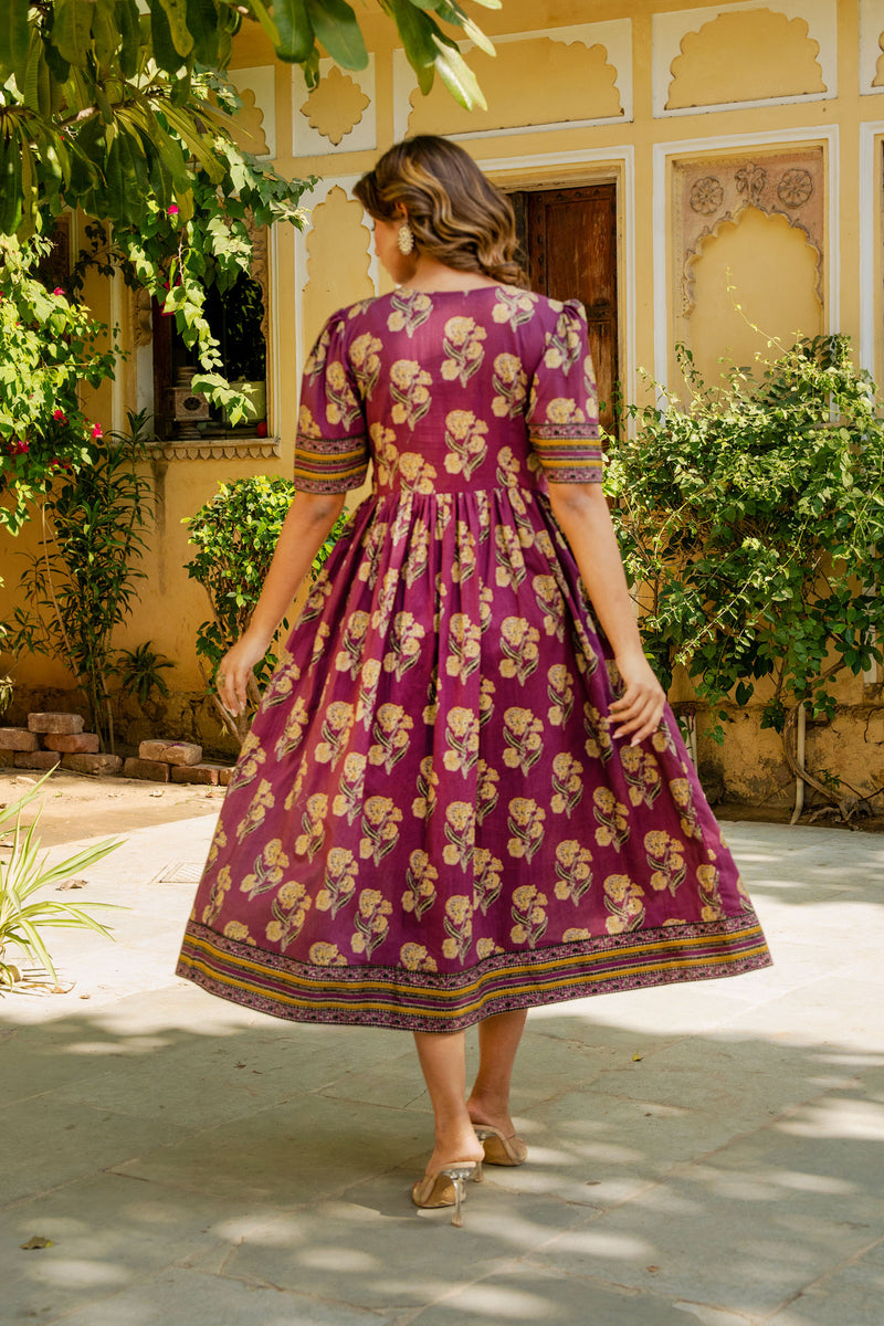 Purple Ajrakh Mughal Buta Nyra Dress