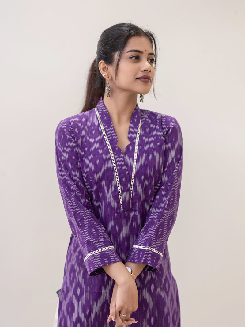 Lavender Swirl Ikat Handwoven Kurta