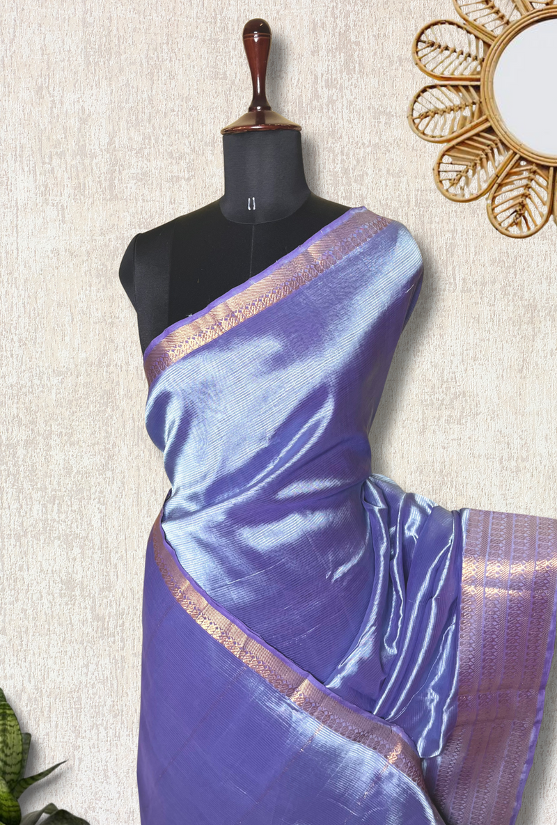 Handwoven Mangalgiri Silk Cotton Saree - Cold Blue + Gold