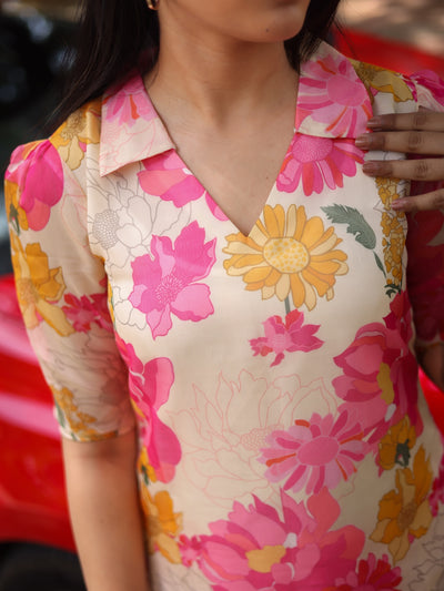 Floral Print Organza Kurta