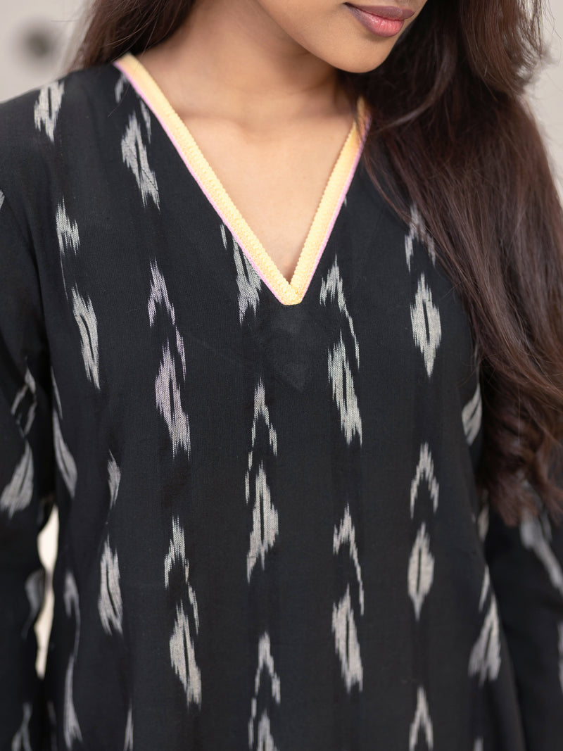 Black Sesame Ikat Handwoven A-Line Kurta