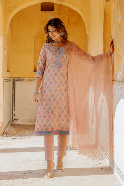 Pastel Brown Pitan Kurta Set