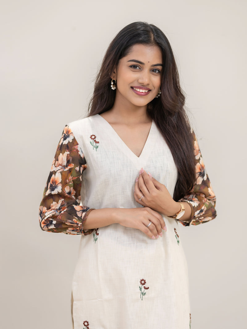 Almond Hand Embroidered Kurta