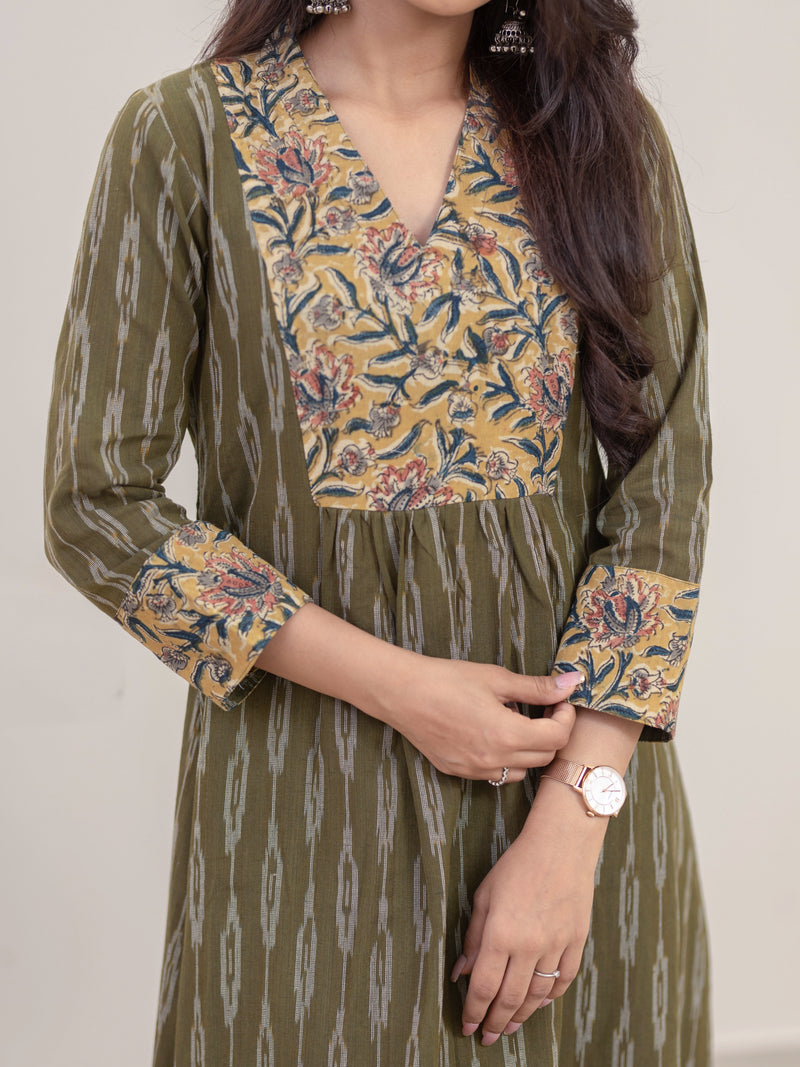 Matcha Handwoven A-Line Ikat Co-ord set