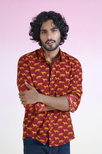Red Leopard Full Sleeves Shirt