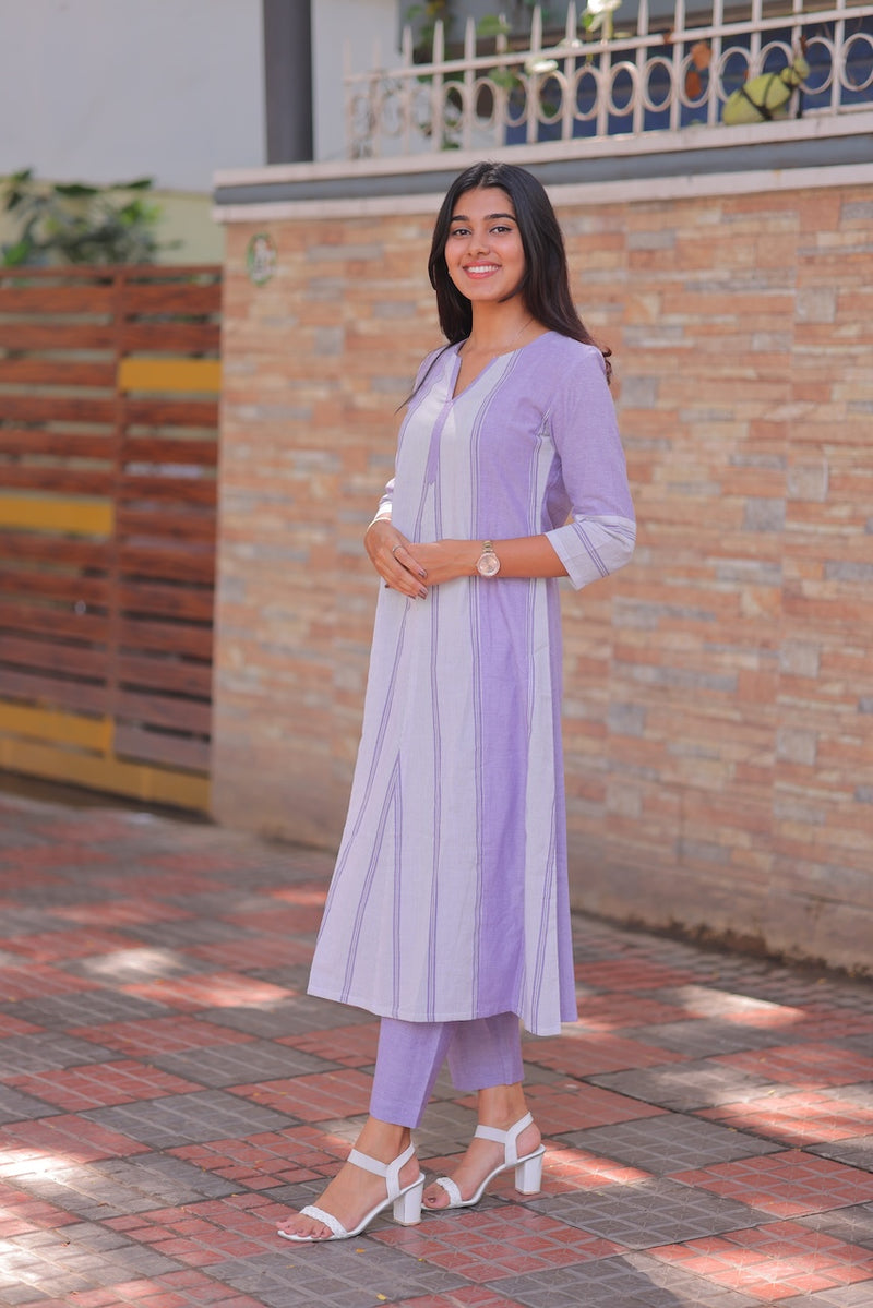 Lavender Breeze Handloom A-Line Kurta Set