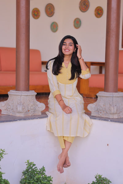 Sunbeam Stripes Handllom A-Line Kurta Set