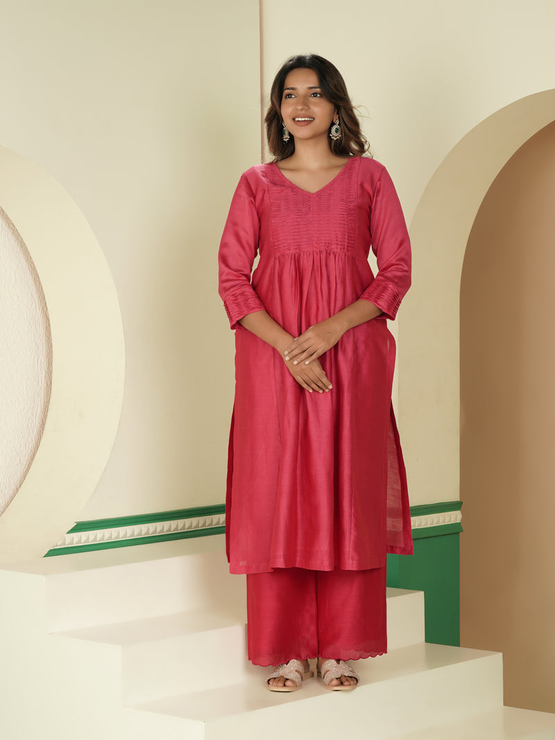 Pink Tuck Chanderi Elegance