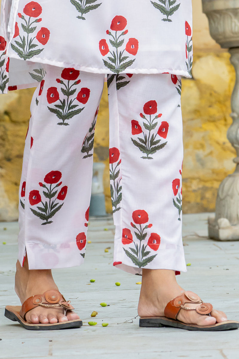 Off-White Red Poppy Kurta set