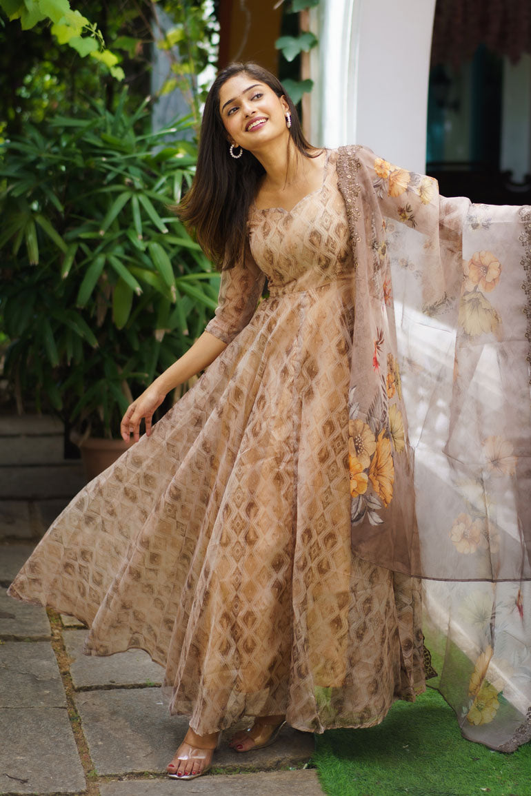 Riya Golden Dress With Dupatta