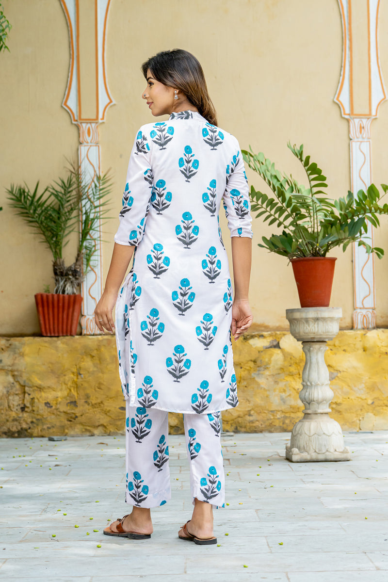 Off-White Turquoise Poppy Kurta set