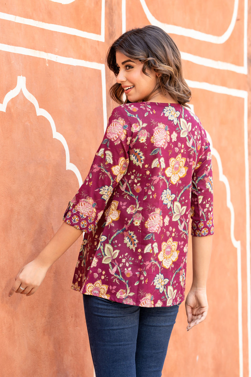 Purple buti jacket short kurta