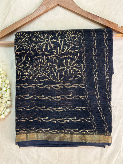 EXP - Kanmani Black with Gold Handblock print kota saree