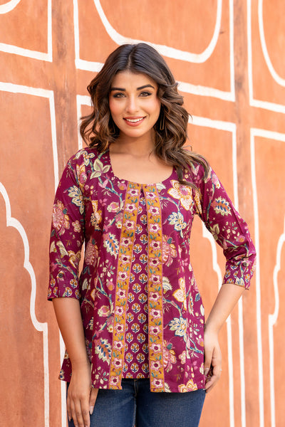 Purple buti jacket short kurta