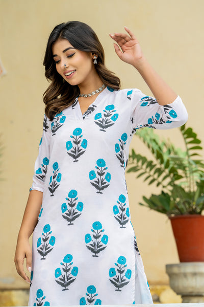 Off-White Turquoise Poppy Kurta set