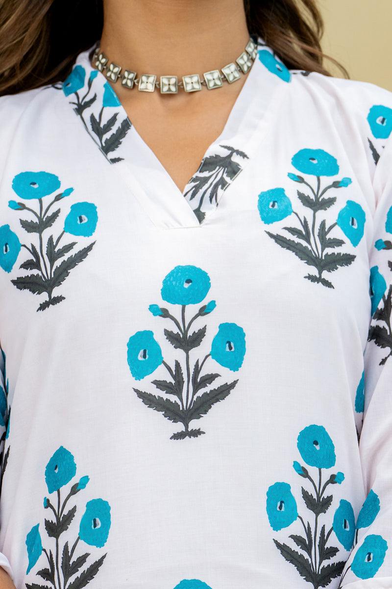 Off-White Turquoise Poppy Kurta set