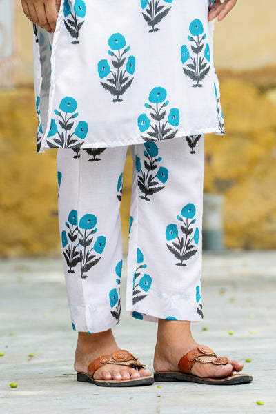 Off-White Turquoise Poppy Kurta set