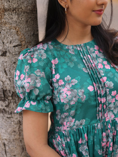 Green & Peach Floral Dress