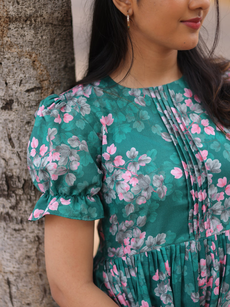 Green & Peach Floral Dress