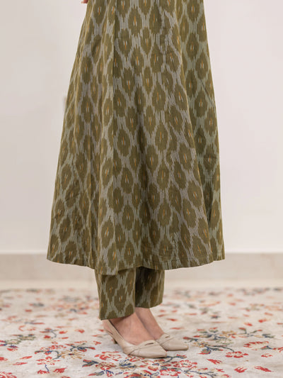 Avocado Hand Embroidered Handwoven Ikat Kalicut Co-ord