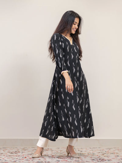 Black Sesame Ikat Handwoven A-Line Kurta