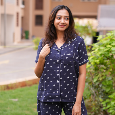 MIDNIGHT NAVY MUSLIN PYJAMAS