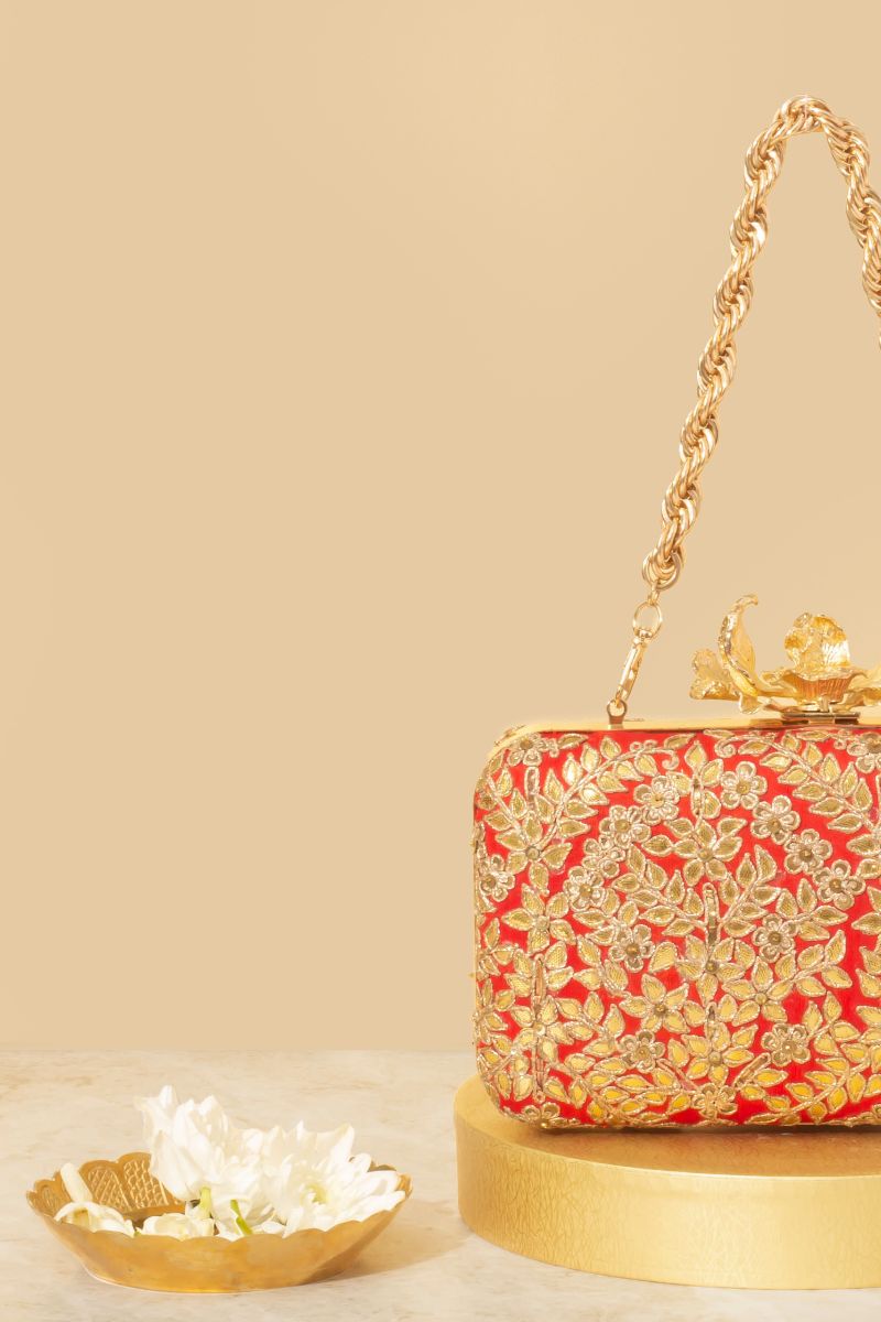 Vanya Clutch - Red & Gold