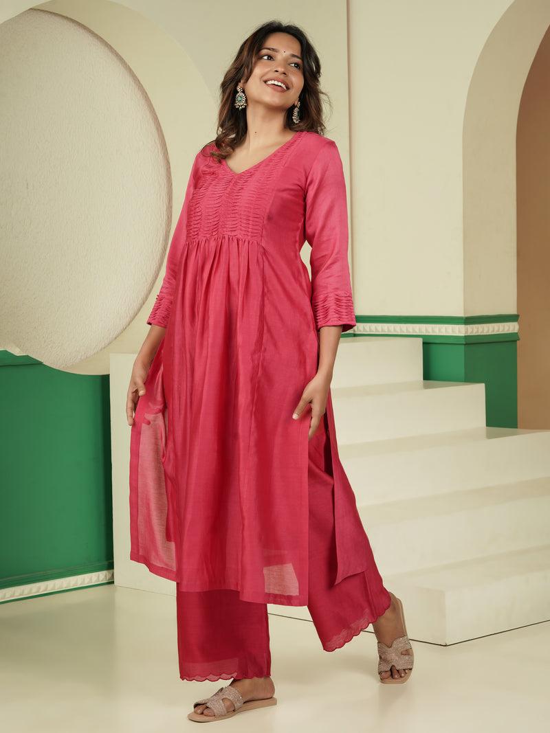 Pink Tuck Chanderi Elegance